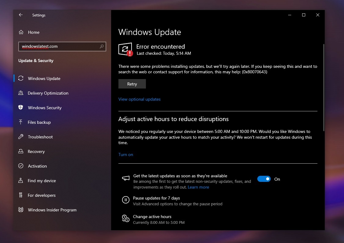 Microsoft rolls out Windows 10 KB5001716, and it fails with 0x80070643 Windows-10-KB5001716-fails-with-0x80070643-1.jpg