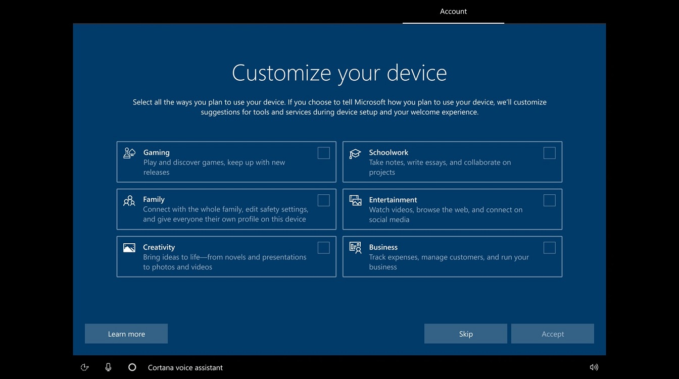 Windows 10 will begin asking about your interests to suggests tools Windows-10-OOBE.jpg