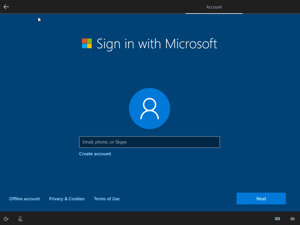 How to create a local account in Windows 10 1909 if the option is not available windows-10-setup-offline-account.png