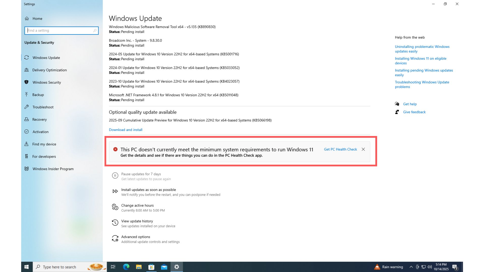 Can you still bypass Windows 11 requirements as Windows 10 hits EOL? We tested it Windows-10-Update-Security-page-shows-PC-doesnt-meet-requirements-for-Windows-11.jpg