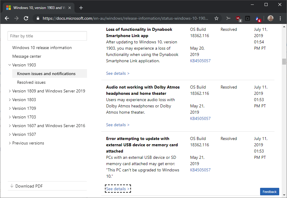 Windows 10 version 1903: some upgrade blocks lifted and new problems windows-10-version-1903-issues-resolved.png