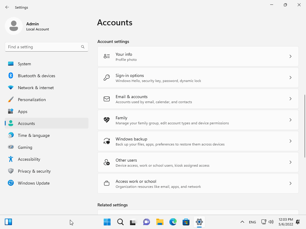 How to use local accounts on Windows 11 version 22H2 devices windows-11-accounts.png