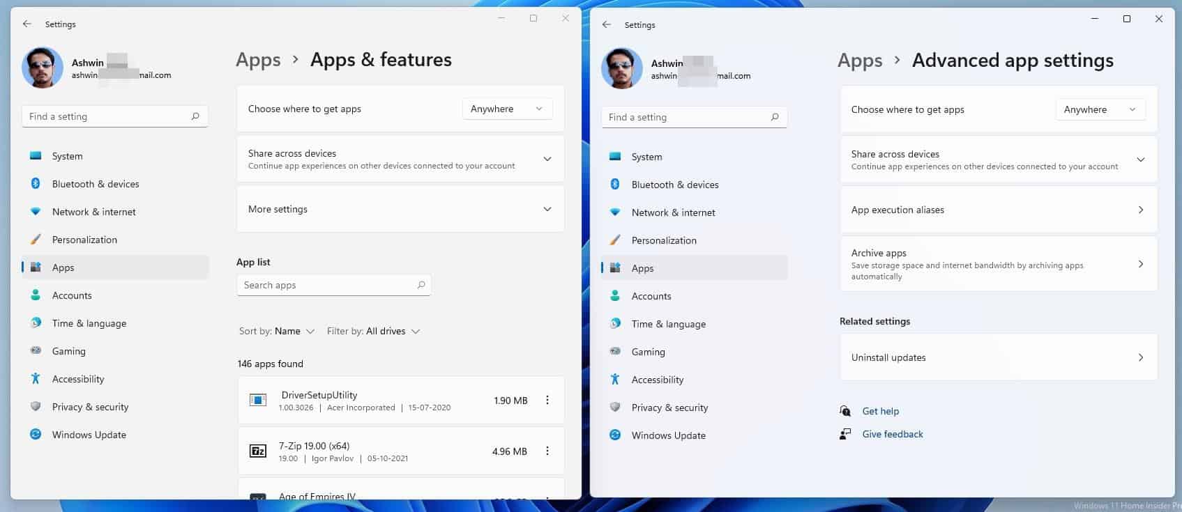 Windows 11 Insider Preview Build 22494 fixes some Taskbar, Explorer bugs and adds a Mute... Windows-11-advanced-app-settings.jpg