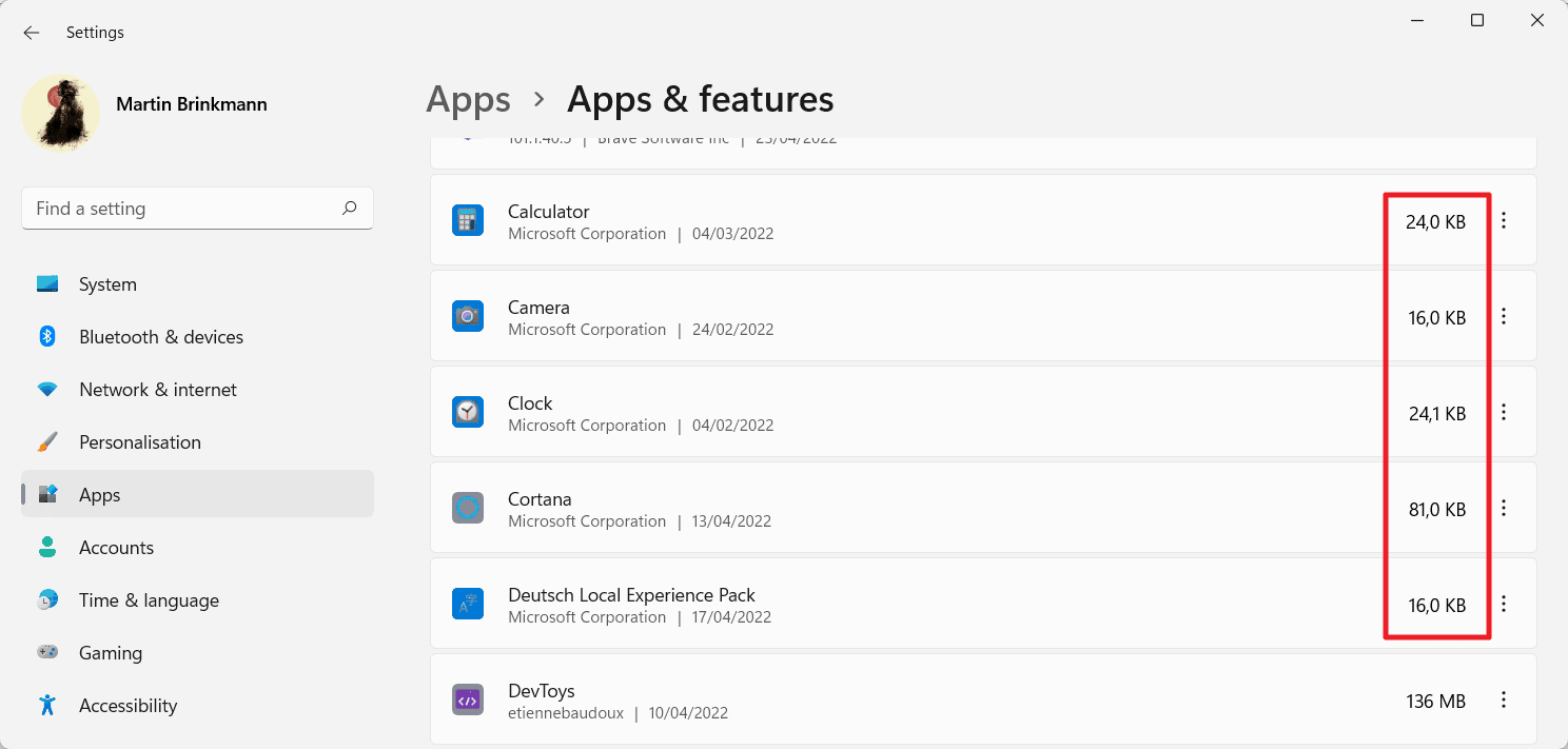 Default Windows apps have a much larger size than reported windows-11-app-sizes.png