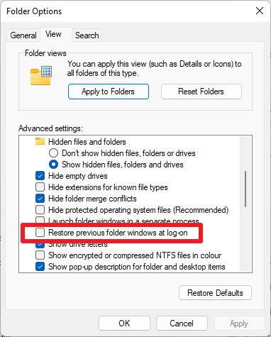 How to stop Windows 11 from reopening program windows on restart or sign-in windows-11-dont-restore-folders-on-restart.png