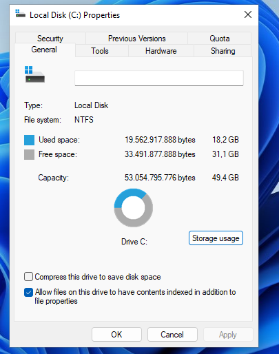 You may still use Disk Cleanup on Windows 11 (even though Microsoft does not want you to) windows-11-drive-properties-storage-usage.png