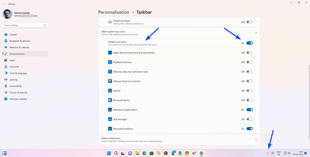 Windows 11 Insider Preview Build 22581 lets users switch from the Dev to Beta Channel for a... Windows-11-hide-the-hidden-icons-menu.jpg