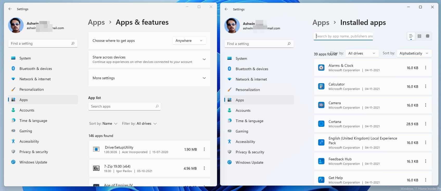 Windows 11 Insider Preview Build 22494 fixes some Taskbar, Explorer bugs and adds a Mute... Windows-11-installed-apps-screen.jpg
