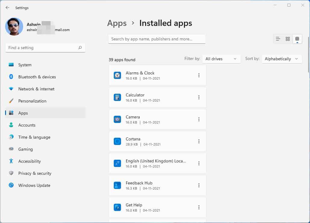 Windows 11 Insider Preview Build 22494 fixes some Taskbar, Explorer bugs and adds a Mute... Windows-11-installed-apps-small-grid-view.jpg