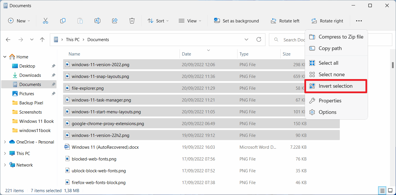 Invert Files to select files faster on Windows windows-11-invert-selection.png