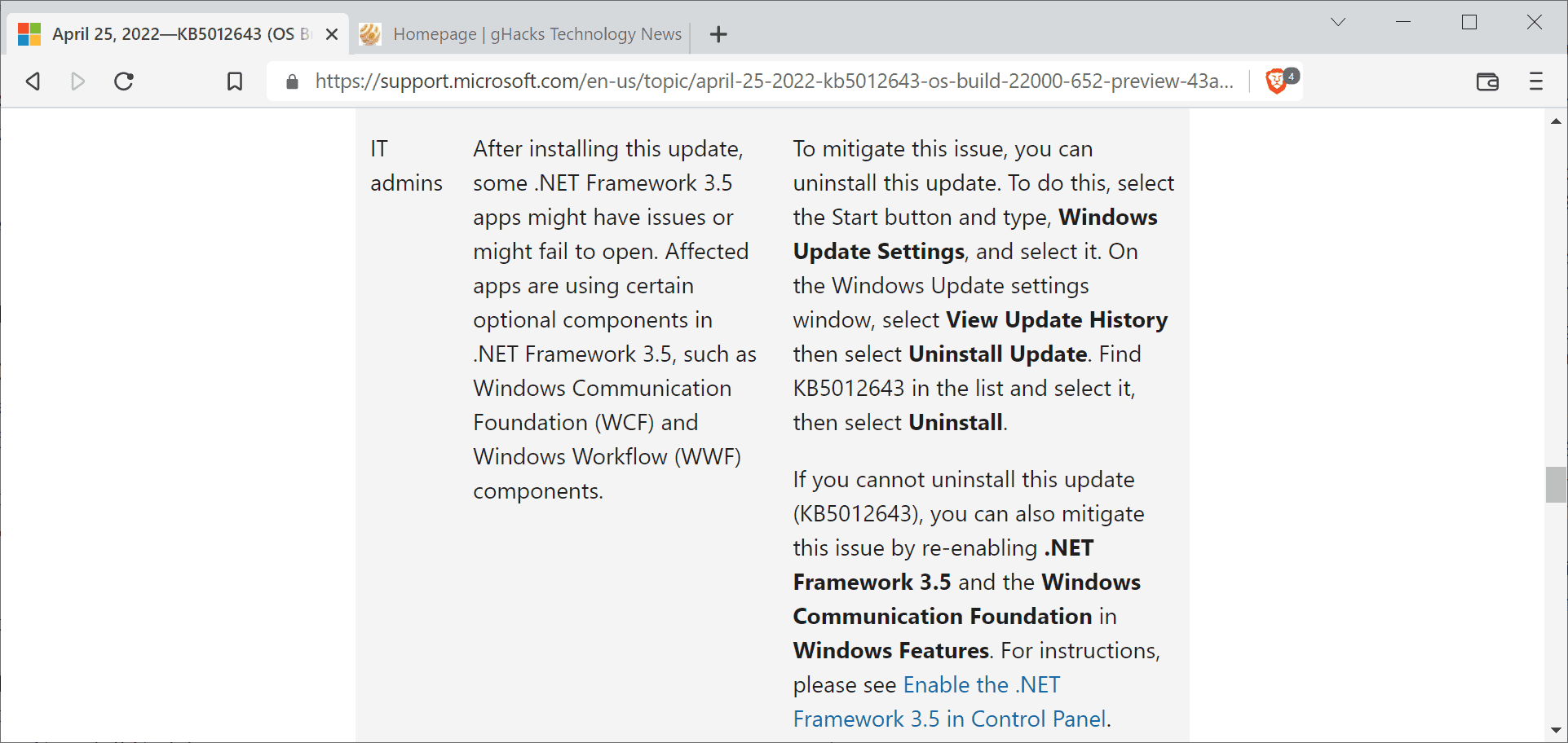 KB5012643 for Windows 11 may crash some .Net apps windows-11-KB5012643-app-crash-issue.png