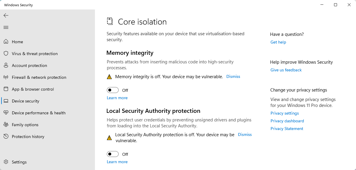 Microsoft confirms "Local Security protection is off" Microsoft Defender issue windows-11-local-security-authority-protection.png