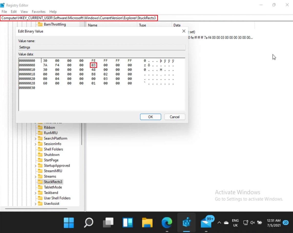 How To Move the Taskbar to the Top or Side on Windows 11? Windows-11-Moving-The-Taskbar-Editing-The-Registry-scaled.jpg