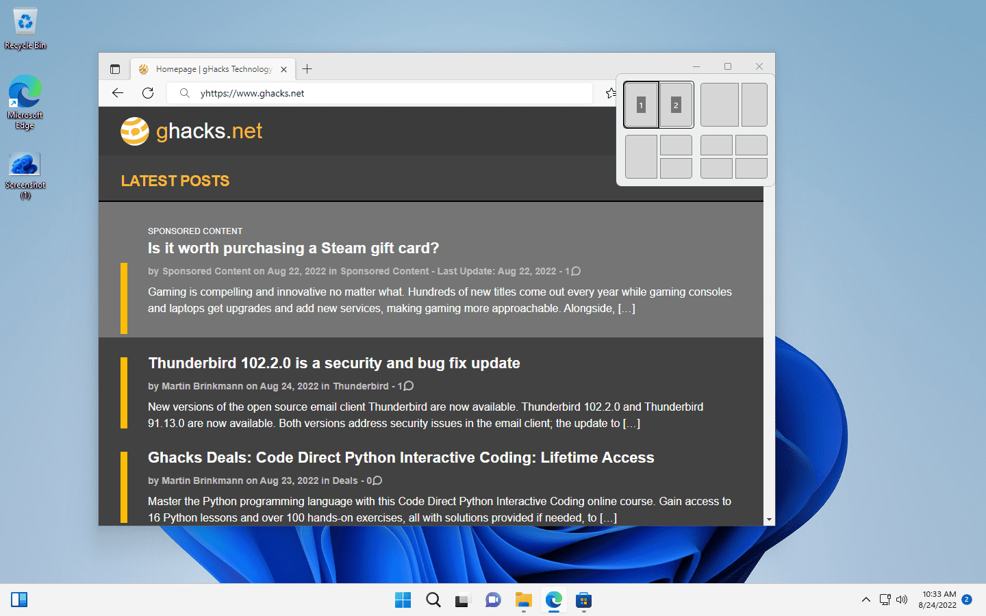 Windows 11 version 22H2: snap assist changes windows-11-snap-assist-select-layout-position.png