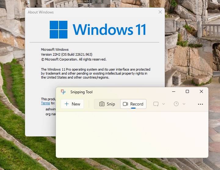 You can install the Windows 11 Snipping Tool with video recording option on the stable... Windows-11-Snipping-Tool-record-option.jpg