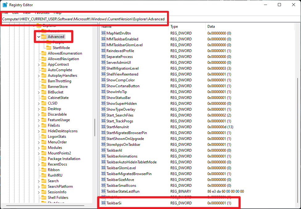 How to change the Windows 11 taskbar size windows-11-taskbar-registry.png