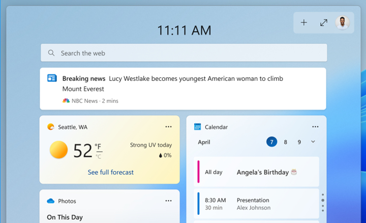 Windows 11 Insider Preview Build 25158 introduces a large Search the Web shortcut on the... Windows-11-widgets-notification-banner.jpg