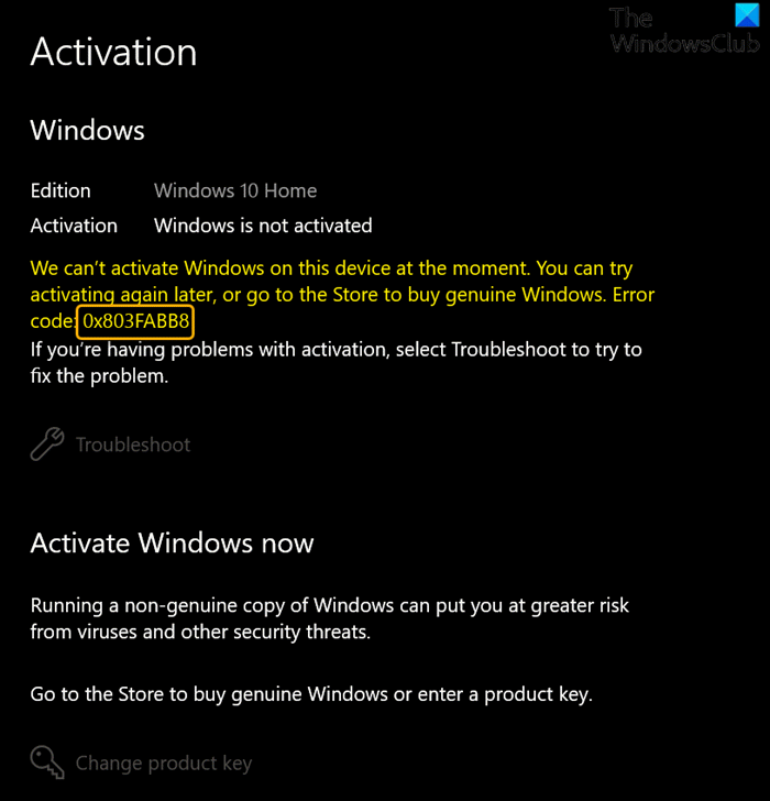 Fix Activation error code 0x803FABB8 on Windows 11/10 Windows-Activation-error-0x803FABB8.png