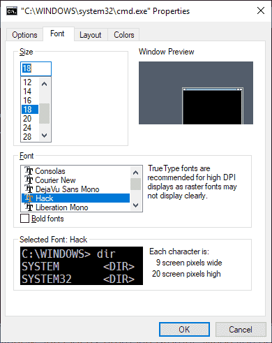 How to improve the readability of Windows console windows windows-console-font-size.png