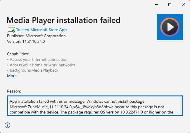 New Media Player for Windows 11 released for Insiders on the Dev Channel Windows-Media-Player-installation-failed.jpg