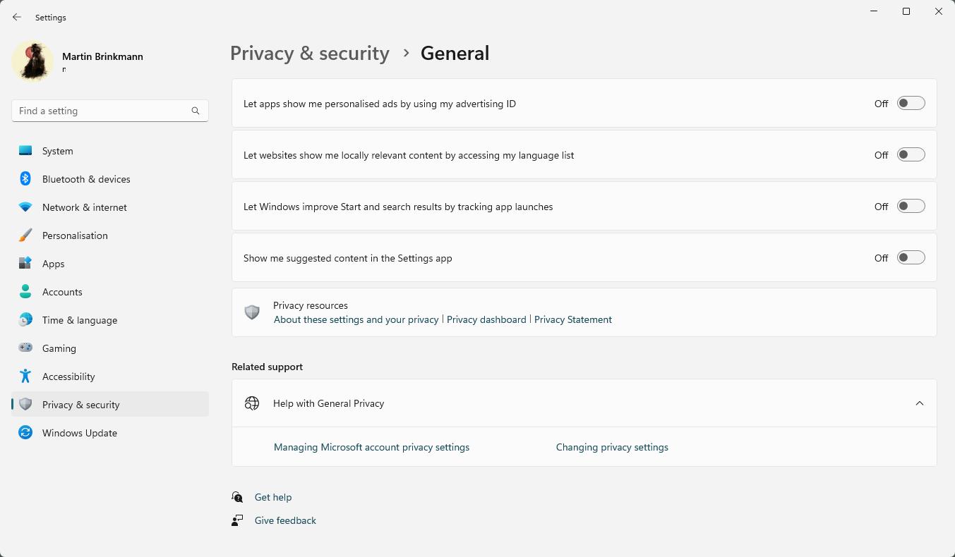 Some Windows users see OneDrive ads in the user session menu windows-settings-suggestions.png