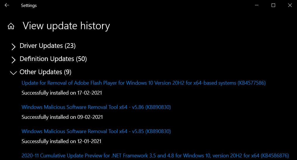 Windows 10 KB4577586 update is rolling out to remove Flash Player Windows-Update-history.jpg