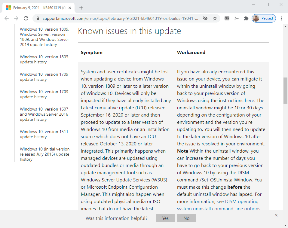 Opinion: Microsoft needs to release support articles before updates windows-updates-support-pages.png