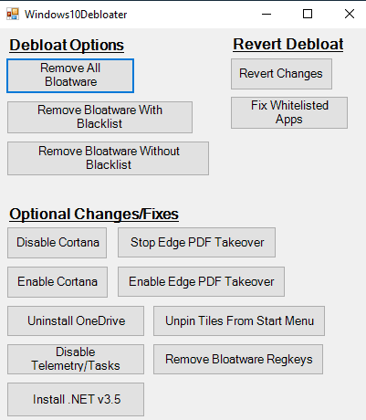 Windows10Debloater: remove Windows 10 components windows10debloater.png