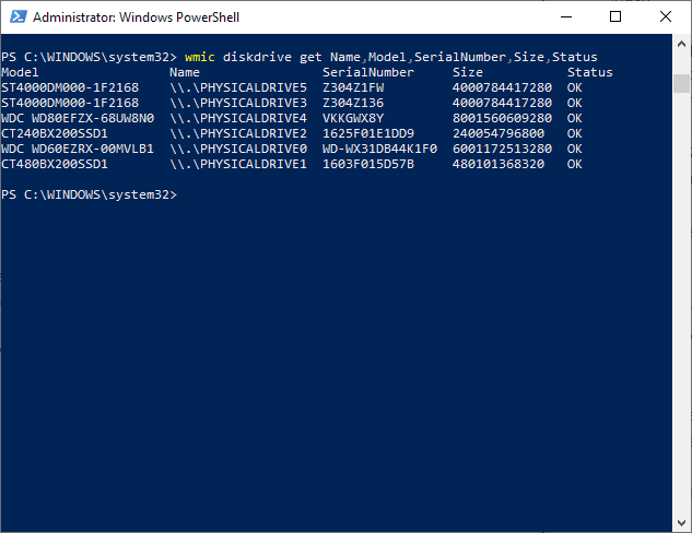 Look up hard disk information with PowerShell wmic-diskdrive-get.png