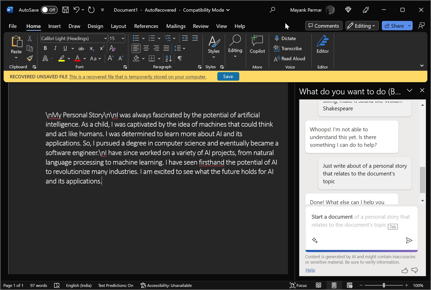 Exclusive: Our first look at Microsoft 365 AI Copilot in Word for Windows 10, Windows 11 Word-AI-Copilot-leak.jpg