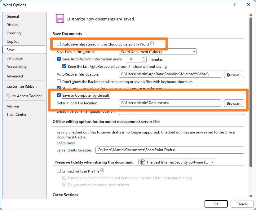 Your Word documents will be saved to the cloud automatically on Windows going forward word-save-documents-locally.png