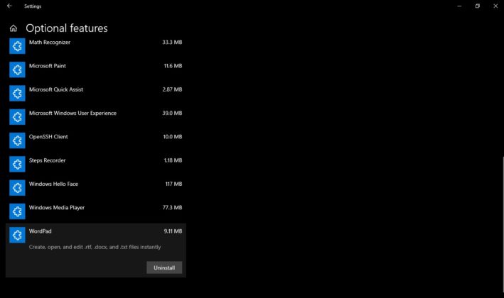 These core Windows 10 apps could become optional in future WordPad-optional-feature-709x420.jpg