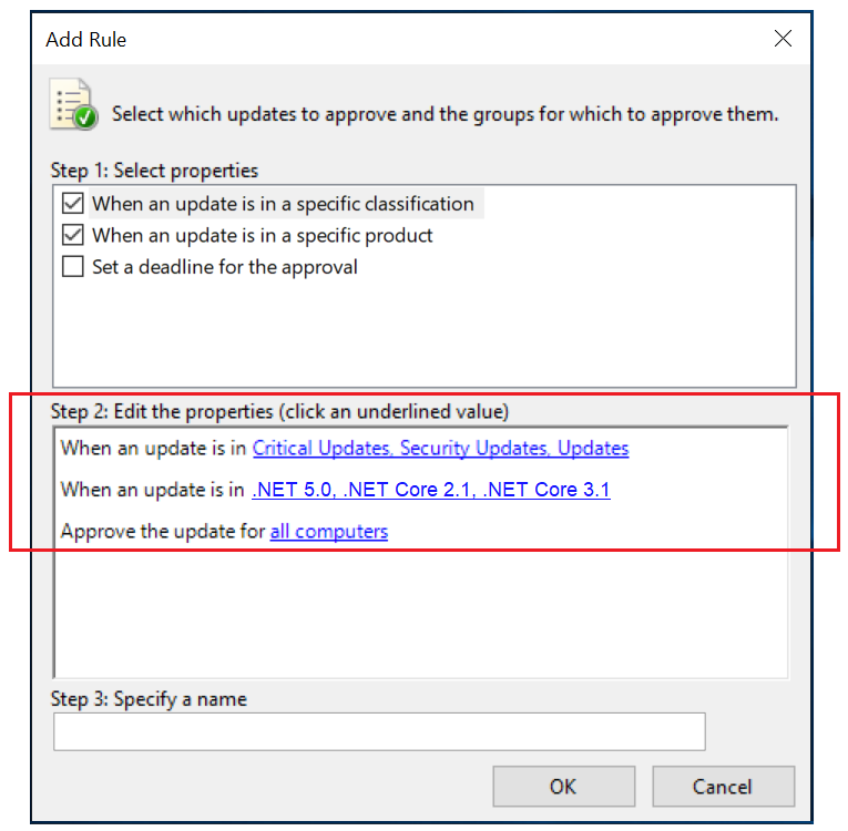 .NET Core 2.1, 3.1, and .NET 5.0 updates coming to Microsoft Update WSUS-Create-Rule.png