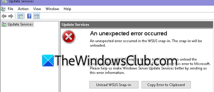 An unexpected error occurred in the WSUS Snap-in wsus-snap-in.png
