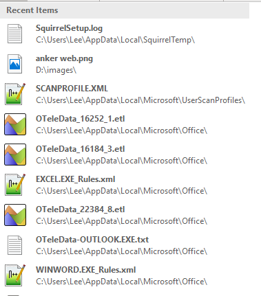 Outlook's "recent items" list for attachments is not chronological, inaccurate - Office... wU1tr.png