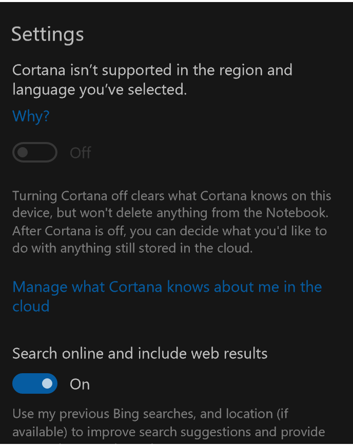 Cortana: Unavailable in English (UK) WwDxj.png