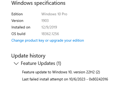 We are getting an error while trying to update this pc from 1903 to 22h2. xYJ5GgtfoLz5T1dqL5OMdjmZ5YFsypz6a%2brs6dTMdmosDeUsi38S%2bIh3un%2feOZPHuE45QL9rxRLkEHFLBtuexnU%3d.png