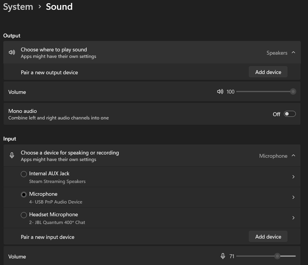 JBL Quantum 610 Wireless no sound and no option to use as output device is there a fix? Y2q98jcecnWCzRMl75IQX%2B1a3Mm21LNEHciJ1uDeAp4axpwCbwPjU2g0BIcHHaAXRY50UYt%2B9eNW7pmzYujVeQO0k%3D.png
