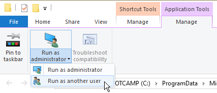 Shift+Right Click > Run As Different User in Windows 10 y44YT.png