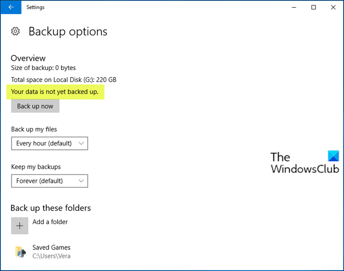 Your data is not yet backed up – File History on Windows 10 Your-data-is-not-yet-backed-up-File-History-error.png