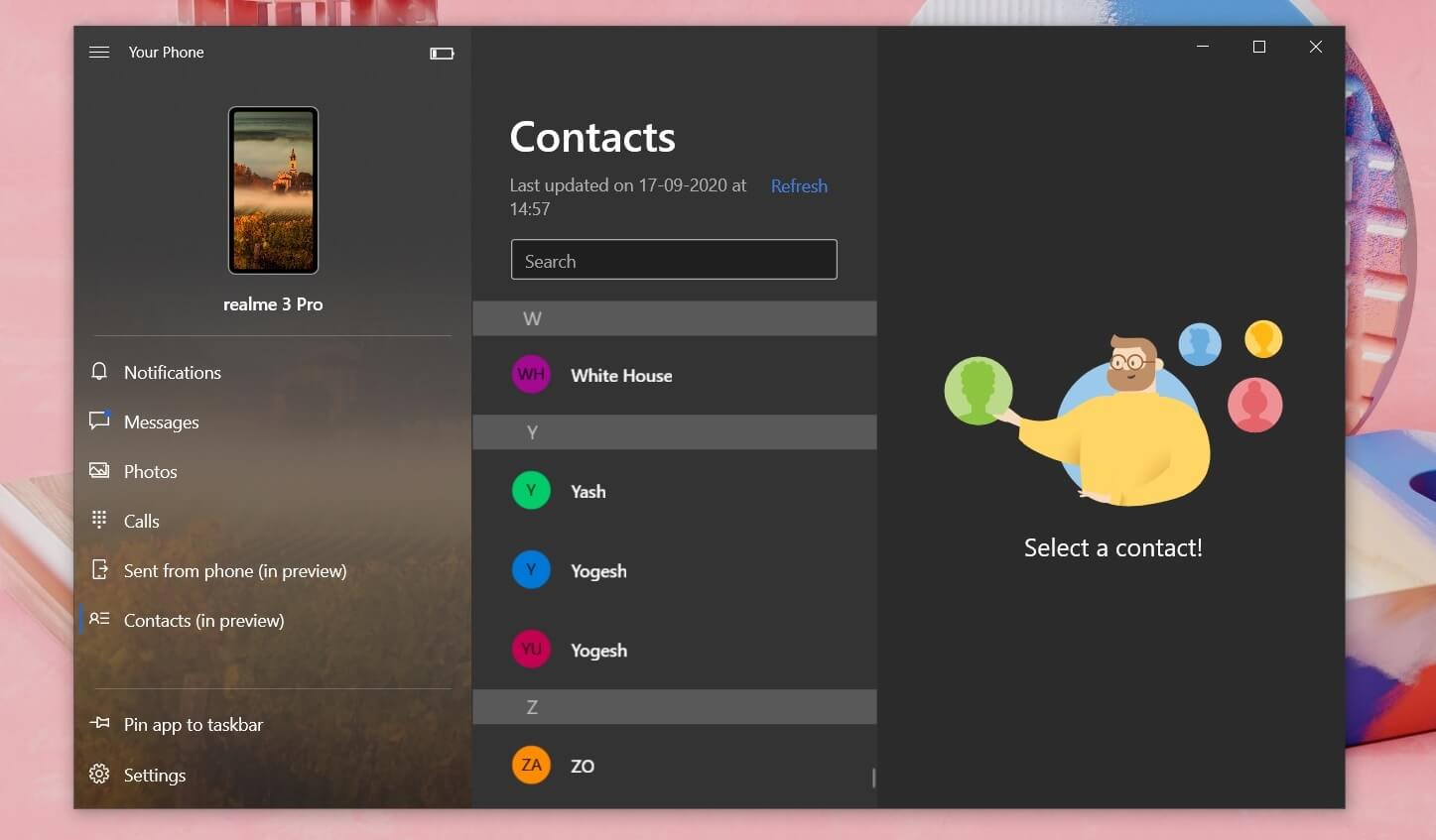 Microsoft now allows you to access phone contacts on your PC Your-Phone-app-contacts-tab.jpg