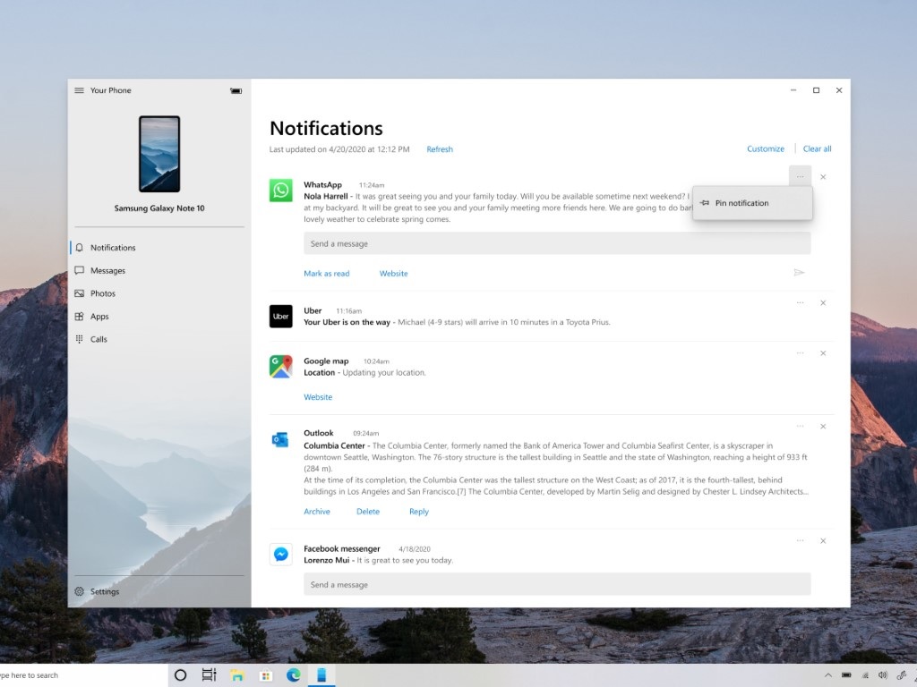 Windows 10 to get phone notifications pinning, improved contents sync Your-Phone-app-notifications-pinning.jpg