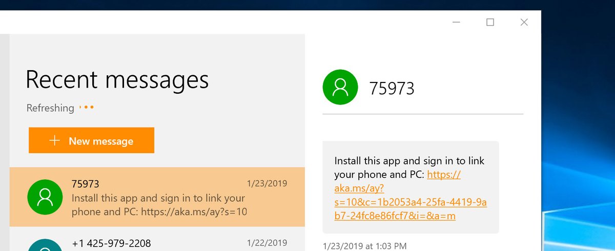 Microsoft’s Your Phone app updated for Insiders with improvements Your-Phone-messages-hyperlink.jpg