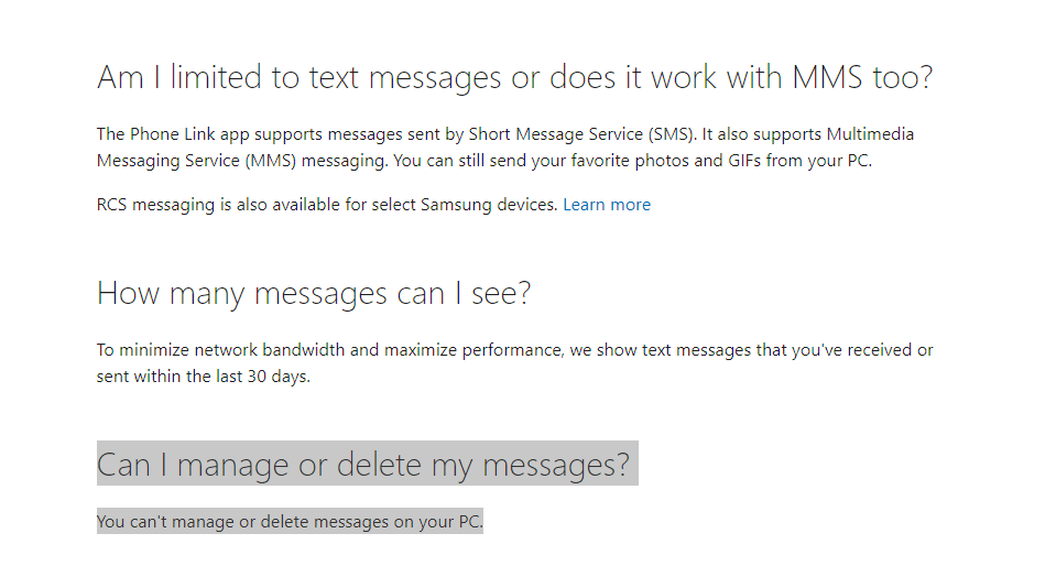 Does Microsoft have any plans to add the Delete feature to the Phone Link messages? ytMoO5BXLjHUa30LphA2Lo4hXln1P0FX1YhGEN3%2bRSheO%2fW6Y1sXALzOawLP0gKYK9sE0nAC%2f1YpbftW7JSpPvU%3d.png